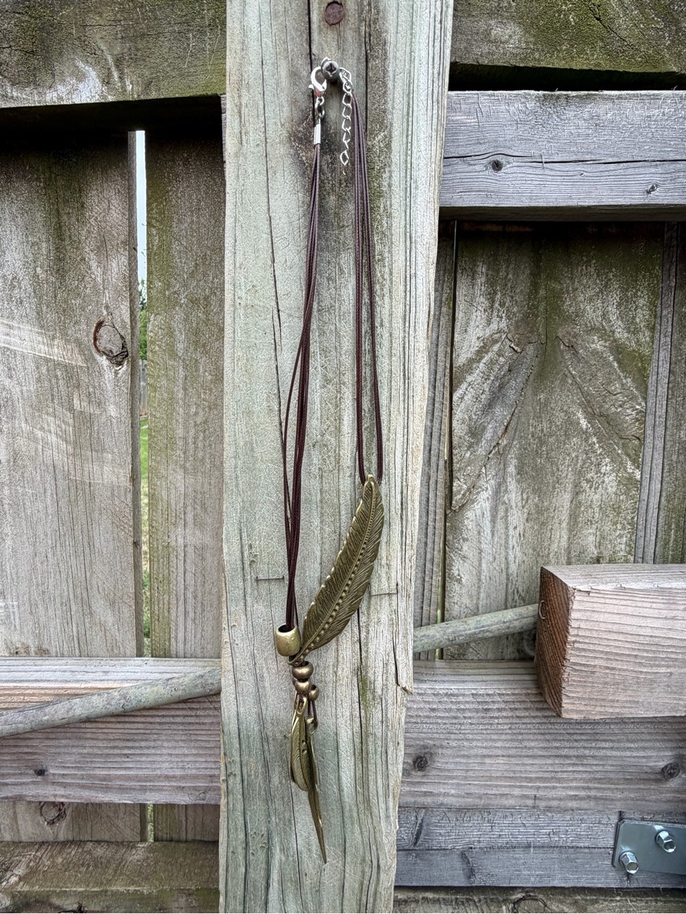 Boho Bronze Feather Pendant Necklace